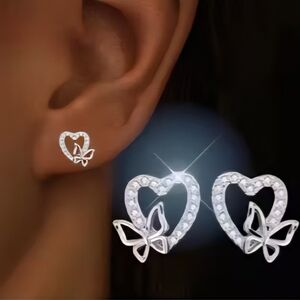 Elegant Silver Heart and Butterfly Earrings